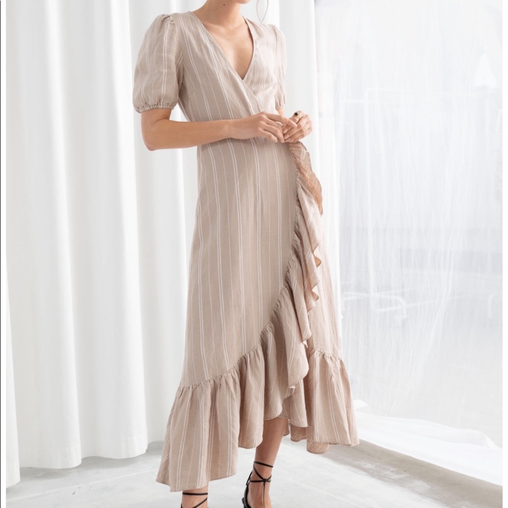 & Other Stories Striped Linen Wrap Dress